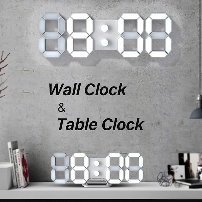 EDUP HOME 3D LED Digital Wall Clock/Desk Alarm Clock with Remote Control for Kitchen Bedroom Office, 9.7" LED Night Light Decor Clock Adjust Brightness 12H/24H Time Date Temperature, Great Gift