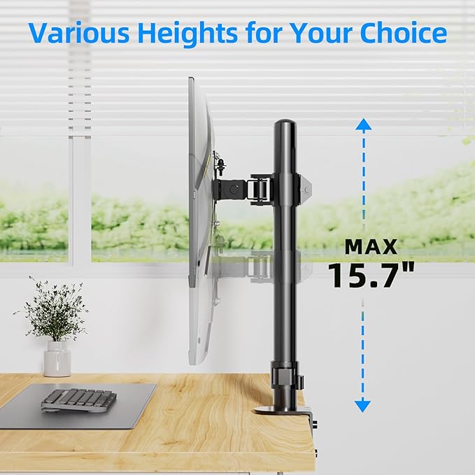 H&C(hcck&Cllassp) Single Monitor Stand for 13-27" Monitors up to 17.6lbs, Adjustable Heights and Angles Monitor Arm, Desk Mount Stand with C-Clamp, VESA 75x75mm or 100x100mm, Black