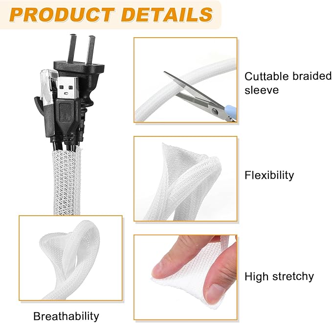 40 Pcs Cable Management Organizer Kit Include Retaining Wire Clips Wire Organizer Sleeve Cable Ties Headphone Hanger Holder for Computer (White)