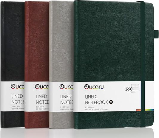 Oucaru Lined Journal Notebook, 4 Pack, 180 Pages, A5 Journals for Writing, 100 GSM Thick Paper, Small Notebooks Daily Journal for Women Men Work, Business, School, Travel Supplies