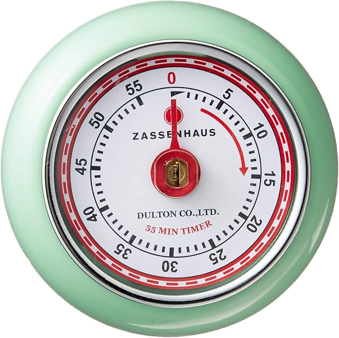 Zassenhaus Magnetic Retro Kitchen Timer, Classic Mechanical Cooking Timer (Mint Green)