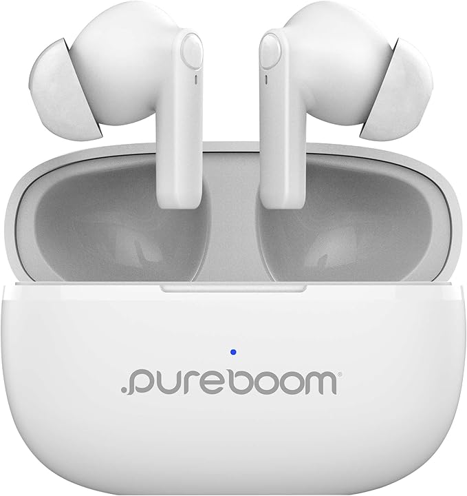 PureGear PureBoom Wireless Earbuds for Enhanced Sound, Touch Control Stereo Headphones in Ear Built-in Mic for iPhone/Android Phones/TV/Laptops, More Devices (White) Lifetime Replacement Coverage