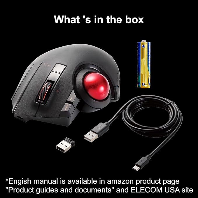 ELECOM Trackball Mouse Wireless, Ergonomic Mouse, 3 Device Connection, Wired (USB), Bluetooth, Track Ball Mouse, Thumb Control, Compatible for PC, Laptop, Mac, Windows, macOS, EX-G Pro (M-XPT1MRXBK)