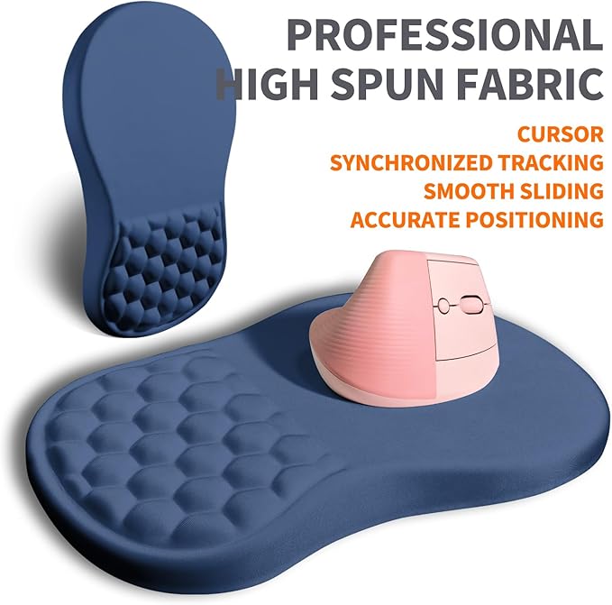 Ergonomic Joint Wrist Support Mouse Pad with Memory Foam Cushion Massage Bump, Carpal Tunnel Pain Relief Mousepad Slope Design for Wrist Rest, 11.8x7.9 in, Dark Steel Blue