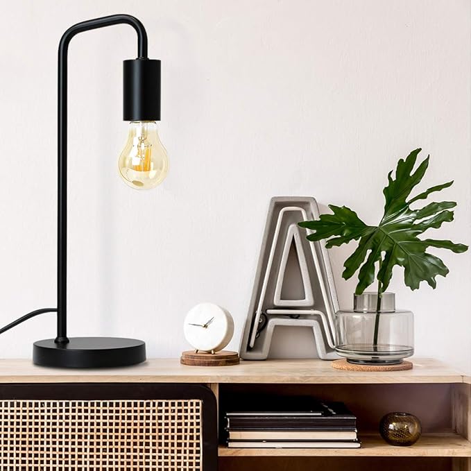 O’Bright Industrial Desk Lamp, 100% Metal Lamp, UL Certified Ceramic E26 Socket, Minimalist Design for Home Decoration, Table Lamp for Bedroom/Office/Dorm, ETL Listed, Black