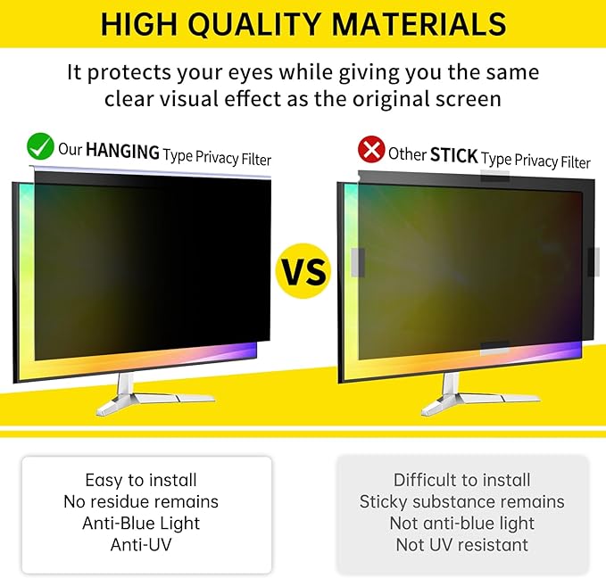 27 Inch Computer Privacy Screen for 16:9 Computer Monitor, Anti-Blue Light Monitor Privacy Screen Filter, Anti-UV Computer Shield, Hanging Type
