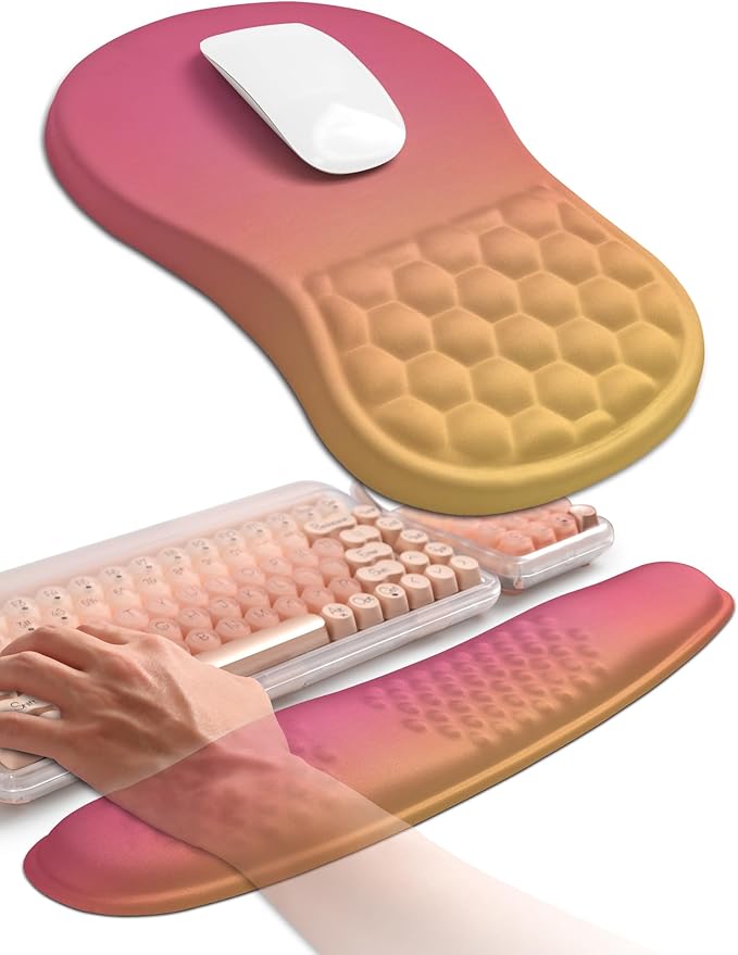 Hokafenle 2in1 Combination, Wave Keyboard Wrist Rest and Ergonomic Curvature Mouse Pad Wrist Support for Relieve Wrist Pain, Filled with Soft Cushion Memory Foam, Sunset Glow