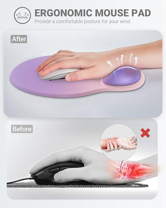 Ergonomic Mouse Pad Wrist Support Set, Memory Foam Keyboard Wrist Rest Set, Keyboard Pad, Non-Slip Base Mousepad(Gradient Pink Purple Set)