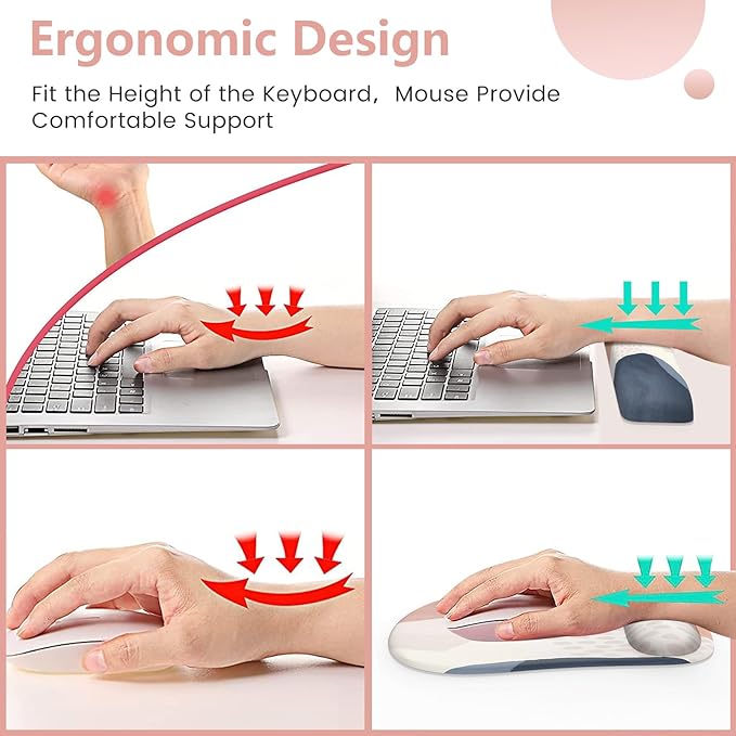 HAOCOO Mouse Pad with Wrist Rest, Keyboard Wrist Rest, Gel Wrist Rest for Computer Keyboard, Ergonomic Mousepad and Keyboard Wrist Rest, Gaming Mouse Pad Set for Office Home, Pink Boho