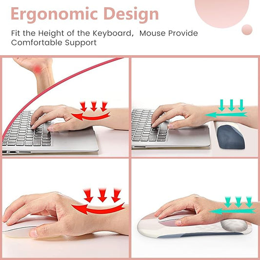 HAOCOO Mouse Pad with Wrist Rest, Keyboard Wrist Rest, Gel Wrist Rest for Computer Keyboard, Ergonomic Mousepad and Keyboard Wrist Rest, Gaming Mouse Pad Set for Office Home, Pink Boho
