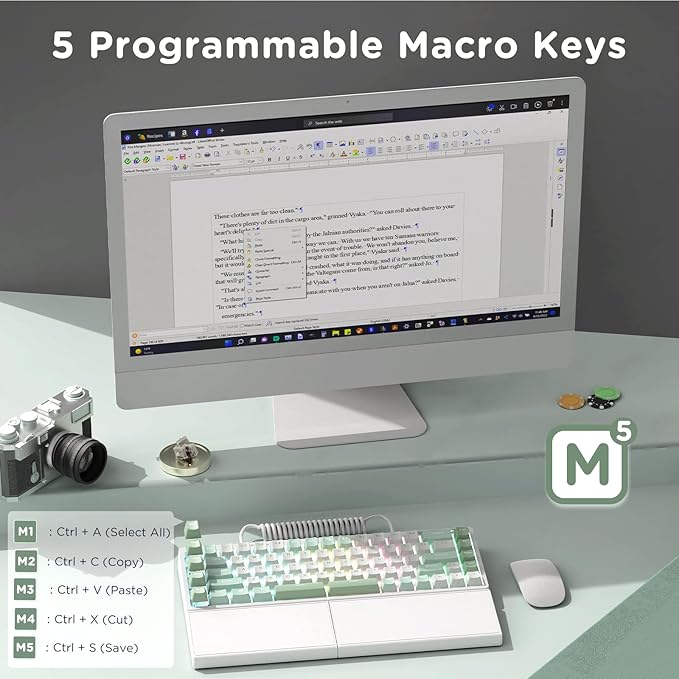 RK ROYAL KLUDGE RKS70 Ergonomic Split Mechanical Keyboard, Wireless Bluetooth/2.4G/Wired Keyboard with Wrist Rest, 75% RGB PC Gaming Keyboards for Win/Mac, Hot Swappable Silver Grey Switches, White