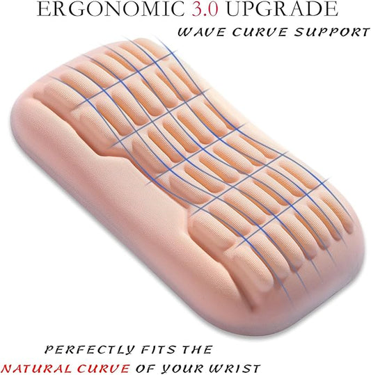 UnivoColors Ergonomic Mouse Wrist Rest,Latest 3.0 Wave Curve Design,High-Resilience Memory Foam Non-Slip Base,Reduces Wrist Fatigue,Ideal for Office Gaming & Long Hours of Use(Flesh Pink)