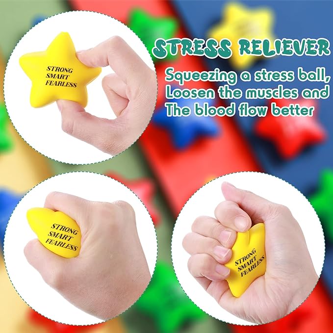 Kasyat 20 Pcs Star Stress Balls - 2.16" Motivational Squeeze Toys for Adults, Teens, Students & Party Favors