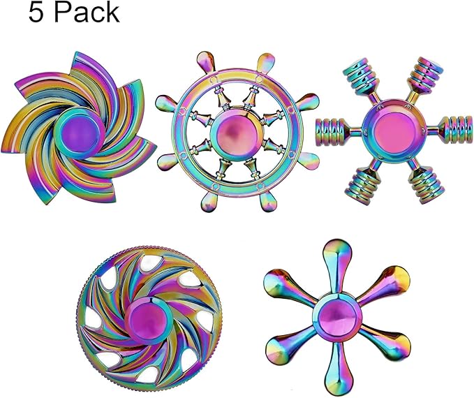 SCIONE Metal Fidget Spinner, Sensory Hand Fidget Toy 5 Pack-Anxiety Toys Stress Relief Reducer, Party Favors for Kid Adult, Gifts for Kids, Classroom Prizes, Party Favors Supplies