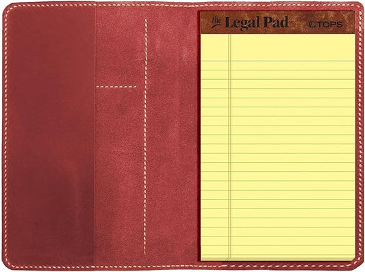 Genuine Leather Notebook Notepad Cover for TOPS The Legal Pad Writing Pads Docket 5" x 8" Cover, retro real leather portfolio folder cover organizer (Red)