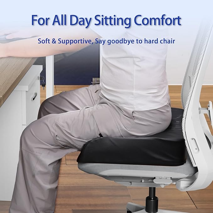 YOUFI Large Seat Cushion, 4 Inch Thick Memory Foam PU Leather Cushion for Sciatica, Hip, Low Back Pain Relief, Supportive Butt Pillow for Office Chair, Wheelchair