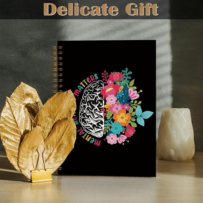 Mental Health Floral Spiral Notebook 5.5x8.3, Mental Health Matters Floral Brain Therapy Journal for Women, Therapy Notebook for Note Taking