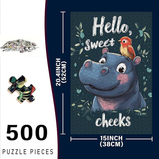 500 Piece Wooden Jigsaw Puzzle Hippo Bathroom Adults & Kids Difficult Brain Teaser for Family Fun & Quiet Entertainment 20.4x15 Inch
