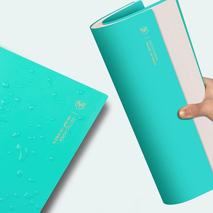 EMSHOI A4 Spiral Dotted Notebook, 11.2”x8.27” 300 Pages Bullet Dot Grid Journal, 100gsm Thick Paper, Waterproof Softcover with Twin-Wire Binding for School, Work, Writing, Light Blue