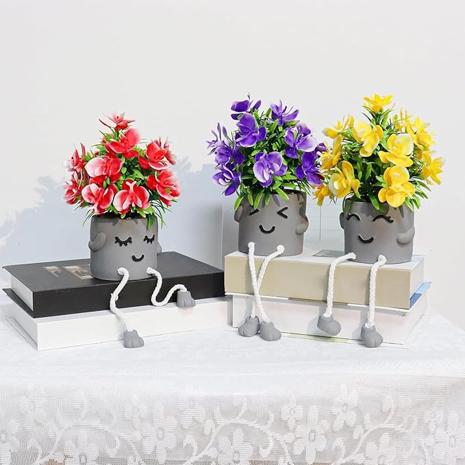 Zerzsy Set of 3 Small Artificial Plants in Pots,Cute Fake Potted Plants with Hanging Leg Planter for Window Sill Desk Bathroom Decor, Home Office Artificial Succulent Plants