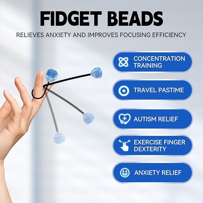 Fidget Beads, Metal Fidget Toy EDC Anxiety Relief Toy for Men Women Teens Skill Players Stress Relief Toys(A-Blue&White)