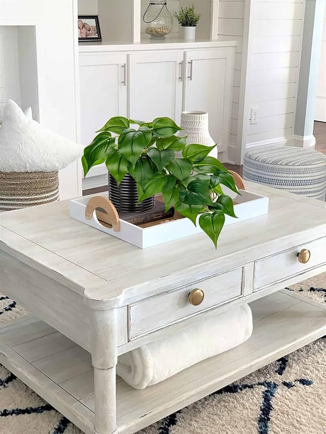 Hollyone Artificial Plants Potted Fake Plants in Black Ceramic Pot Faux Pothos Plants Indoor for Home Living Room Shelf Office Aesthetic Decor