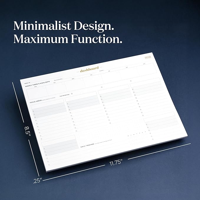 Ink+Volt Dashboard Deskpad | Undated Weekly Planner Notepad with 52 Undated Sheets, Premium Productivity Planner, Minimalist Weekly to do List for Work & Study | A4 Size | Made in the USA