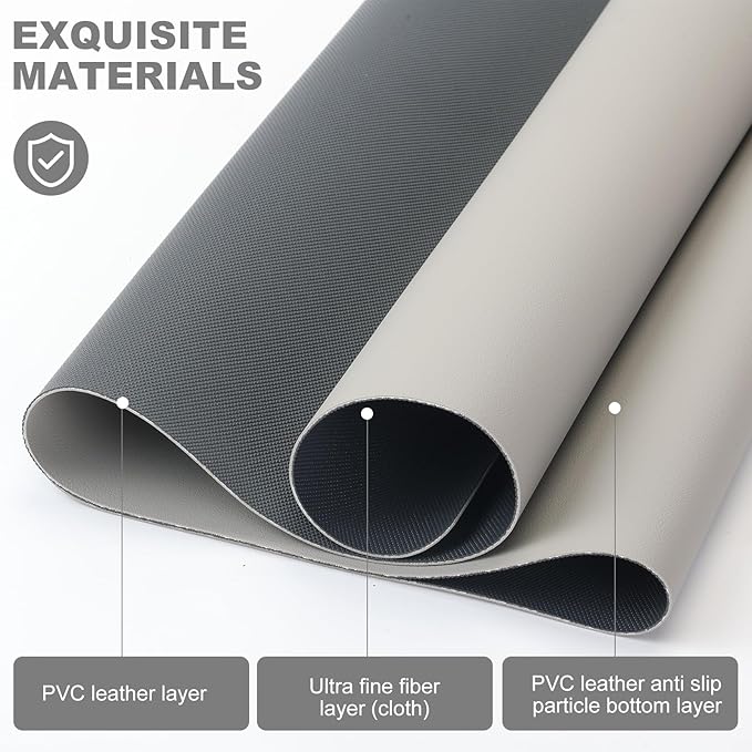 Leather Desk Mat Mouse Pad Large Non-Slip Surface Office Home Desk Accessories Supplies Decor for Keyboard Computer Laptop Writing Table Protector (Light Gray)