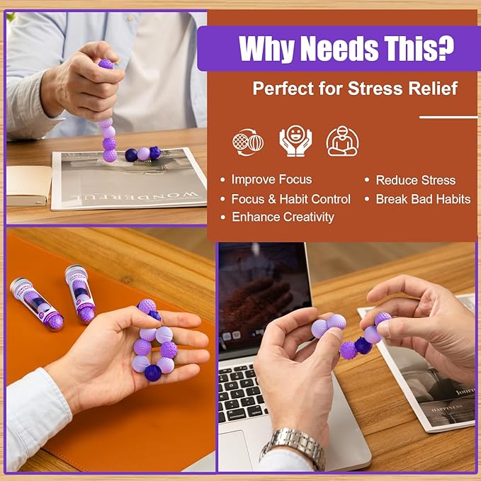Silicone Magnetic Balls, Fidget Toys, 6-Pack Stress Relief Toys for Adults, Teens, Sensory Toy for Fingers Hands, Quiet Office Desk Toys with Textures, Magnet Fidget Fun Gift (Purple)