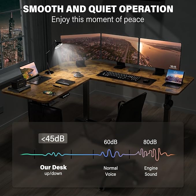 63 x 55 inch L Shaped Standing Desk, Corner Computer Desk, Electric Adjustable Height Stand Up Table, L Sit Stand Desk for Home Office Gaming, Rustic Brown