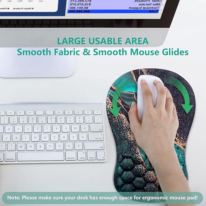 Ergonomic Mouse Pad with Wrist Rest, Comfortable Laptop Mouse Pad, Pain Relief Non-Slip PU Base Green Gold