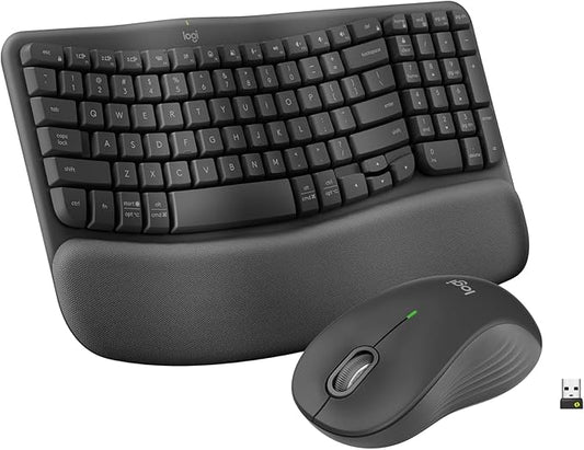 Logitech Wave Keys MK670 Combo, Wireless Ergonomic Keyboard with Signature M550 L Wireless Mouse, Comfortable Natural Typing, Bluetooth, Logi Bolt, for Multi-OS, Windows/Mac - Graphite