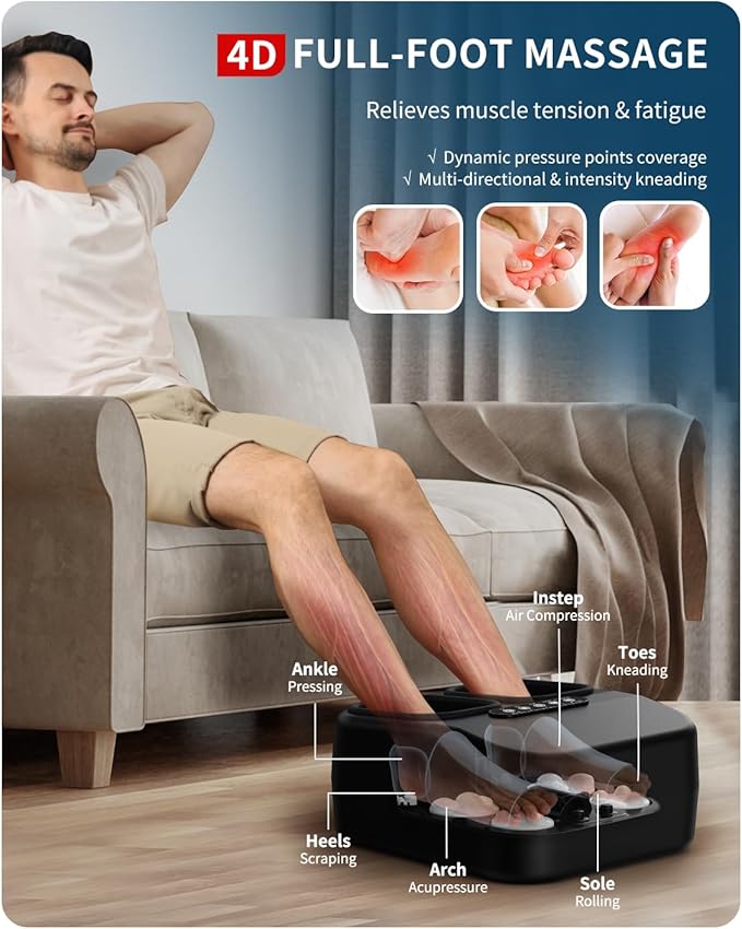 MOUNTRAX Shiatsu Foot Massager with Heat, Deep Kneading Foot Massager for Plantar Fasciitis, Neuropathy, Improve Circulation and Pain Relief – DIY Customizable Design Foot Massage with Drawing Pen