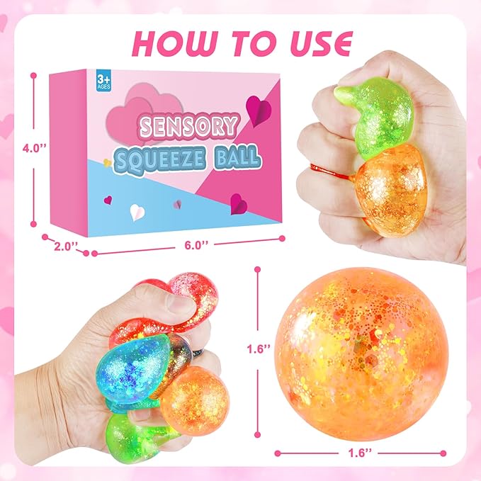 Stress Balls for Kids & Adults - 6 Pack Malt Sugar Squishy Fidget Toys, Slow Rise Glitter Gel Ball, Stretchy Squeeze Stress Relief Balls for Anxiety/Therapy/Classroom, Slow-Rise Sensory Toys