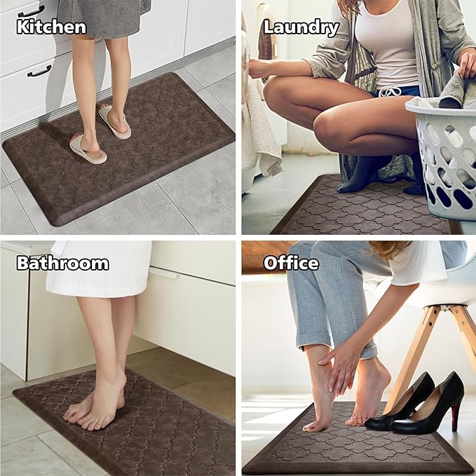 WISELIFE Kitchen Mat Cushioned Anti Fatigue Floor Mat,17.3"x39",Thick Non Slip Waterproof Kitchen Rugs and Mats,Heavy Duty PVC Foam Standing Mat for Kitchen,Floor,Home,Desk,Sink,Laundry,Brown