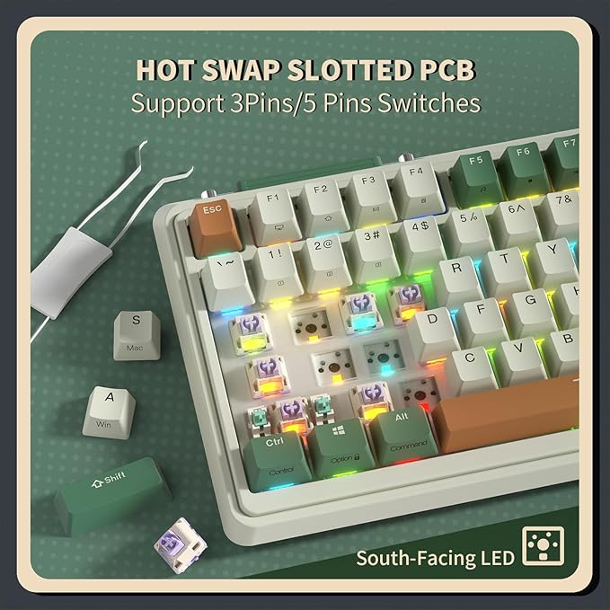 K75 PRO RGB 75% Wireless Gasket Mechanical Keyboard, Triple Mode BT 5.0/2.4G/USB-C 82 Keys Hot Swappable Gaming Keyboard w/Knob & Power Display, Custom Linear Switches, Green
