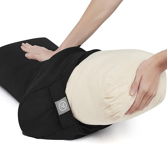 Meditation Cushion Bolster Pillow for Restorative Yoga – Supportive Cushion for Meditation, Pilates, and Relaxation – Filled with Buckwheat Hulls - Removable Cover