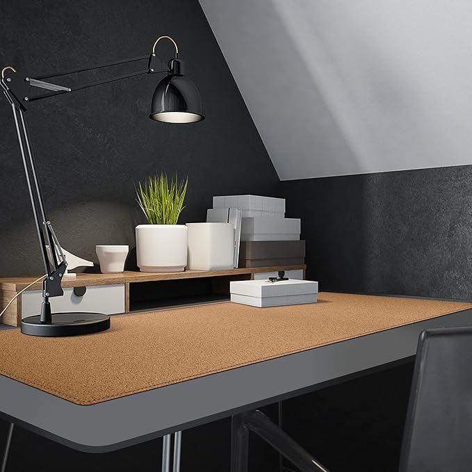 MAIDERN 55' x 15.7' Cork & Leather Desk Mat, XXL Dual Sided Desk Pad Protector for Gaming & Home Office (Black)