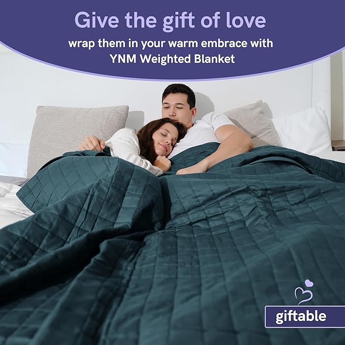 YnM Exclusive Weighted Blanket, Organic Long Stapled Cotton Material with Premium Glass Beads (Peacock/Grey Reversible, 60''x80'' 25lbs), Suit for One Person(~240lb) Use on Queen/King Bed