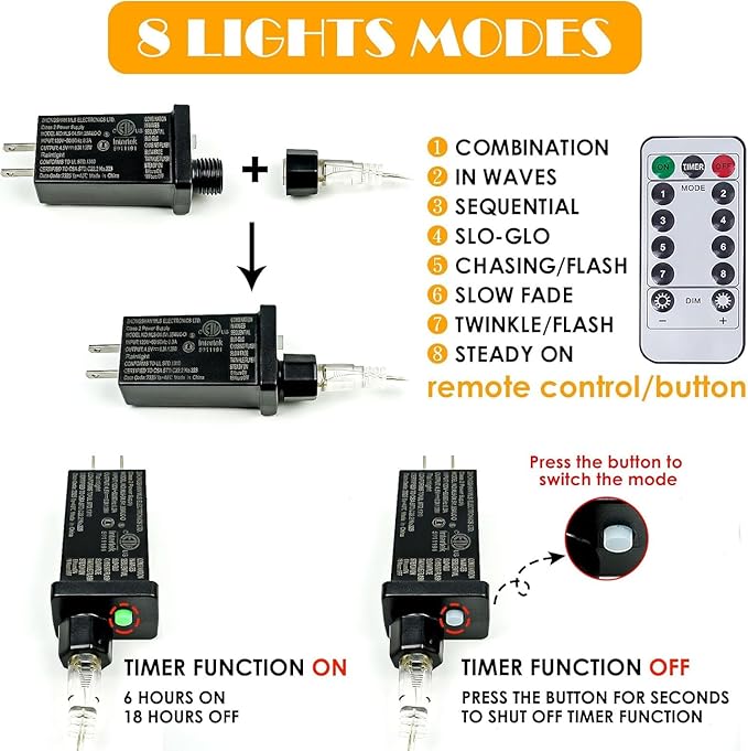 2Pack Each 33Ft 100 LED Fairy Lights Plug in with Remote, Waterproof String Lights Outdoor & Indoor, String Lights 8 Modes with Timer, Twinkle Light for Girl's Room Christmas Decorations (Warm White)