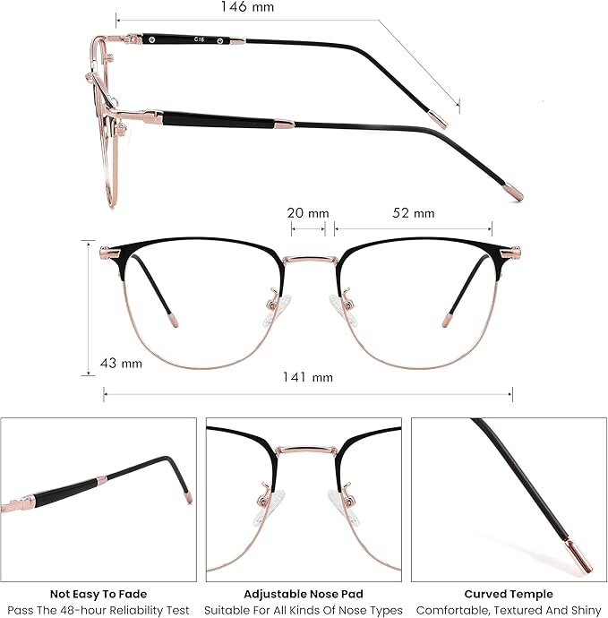 GUDVUE Blue Light Glasses, Computer/Gaming/TV/Phones Glasses for Women/men, Anti Glare/UV400/Eye Strain, Rose Gold Pro