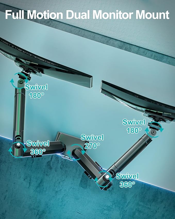 Dual Monitor Desk Mount, 13-32 inch Adjustable Gas Spring Monitor Arm, Computer Display Stand Holder with Clamp and Grommet Base, Fits 4.4 to 22lbs Screens, VESA Mount Bracket, Black, Freelift Pro