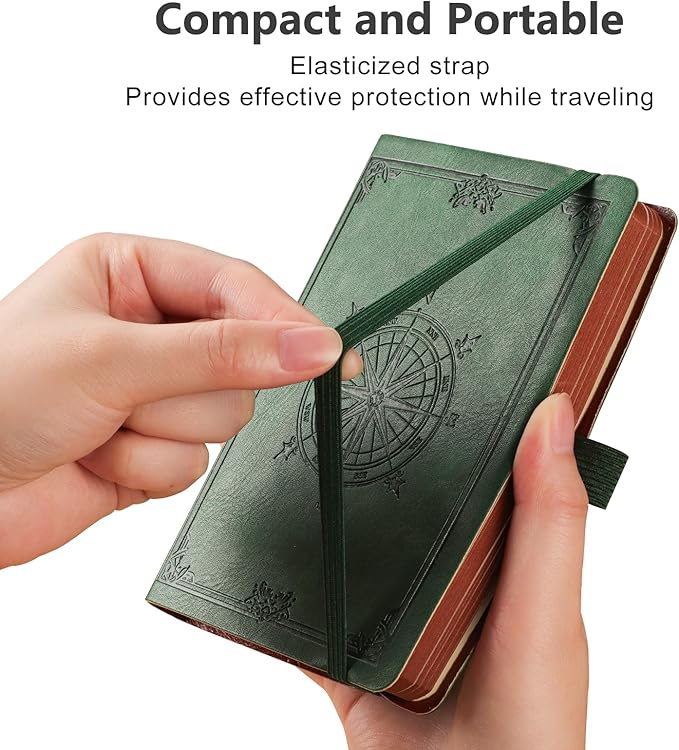 AHGXG Small Blank Pocket Journal Notebook for Men - 256 Numbered Pages B6 Mini Journal, Vintage Soft Leather Hardcover, 80gsm Paper, for Women Work Office School, 4.1'' X 5.7''- Dark Green