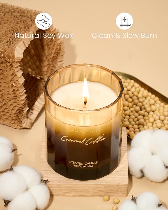 M&SENSE Caramel Coffee Candle for Home Scented, 10.6oz 60 Hours Burn Natural Soy Long Lasting Slow Burning Organic Aromatherapy Candle Housewarming Appreciation Gift for Women