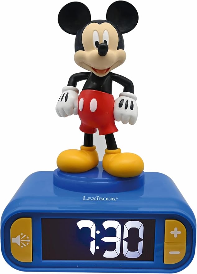 LEXiBOOK, Disney Mickey, Mickey Nightlight Alarm Clock, Sounds and Melodies, LCD Backlit Screen, Luminous, Snooze, Blue, RL800MCH