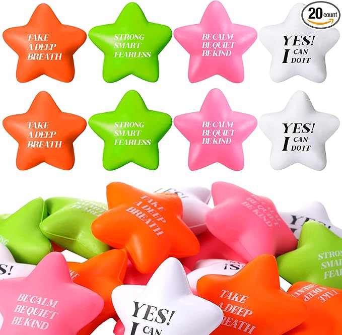 Kasyat 20 Pcs Star Stress Balls - 2.16" Motivational Squeeze Toys for Adults, Teens, Students & Party Favors