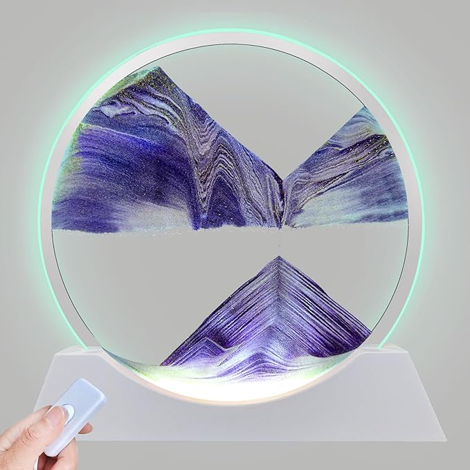 Aoderun 12" Moving Sand Art Liquid Motion with Light 3 Color Changing Moving Sand Art Picture Round Glass 3D Deep Sea Sand Art Sandscapes for Adult Relaxing Toys Desktop Home Office(Purple)