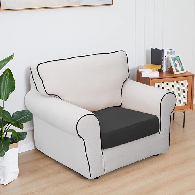 Easy-Going 100% Waterproof Chair Sofa Seat Cushion Slipcovers Couch Cushion Cover Stretch Furniture Protector for Kids, Pets (Chair Cushion, Dark Gray)