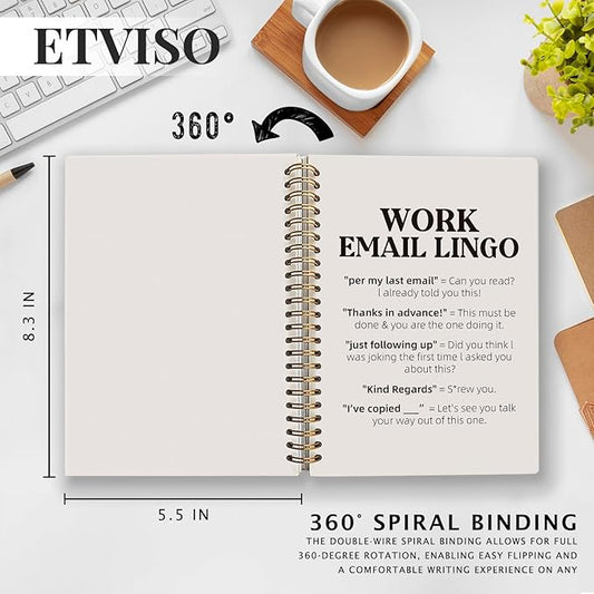 Funny Office Supplies for Women Men Coworkers, Work Journal Notebook, Funny Sarcastic Office Gifts for Coworkers, Work Email Lingo Hardcover Spiral Notebooks 5.5x8.3 Inch