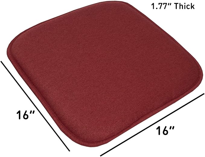 Sweet Home Collection Chair Cushion Memory Foam Pads Honeycomb Pattern Slip Non Skid Rubber Back Rounded Square 16" x 16" Seat Cover, 6 Pack, Charlotte Wine